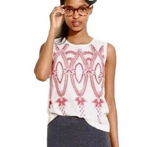 Madewell Oaxaca White w/Red Embroidery Eyelet Sleeveless Top Tank Wm Small